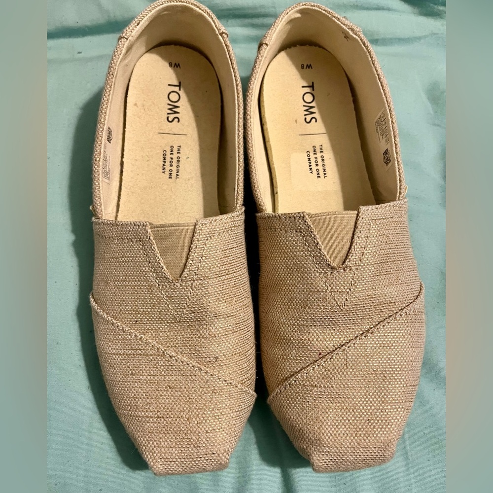 TOMS Beige Canvas Slip-On Alpargata Flats